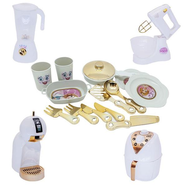 Imagem de Cozinha Infantil Princesa Menina Branco Cafeteira Prato 17pç