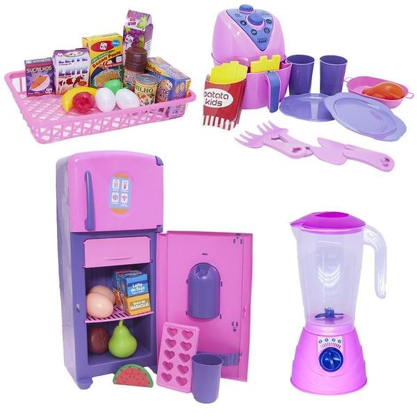 Imagem de Cozinha Infantil Rosa Menina Brinquedo Jantar Mercado 38Pç