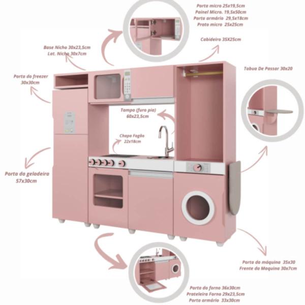 Cozinha Infantil Rose Luli com Refrigerador Fogão Micro-Ondas e Máquina de Lavar com Tabua Passar - Ofertamo Imagem de Cozinha Infantil Rose Luli com Refrigerador Fogão Micro-Ondas e Máquina de Lavar com Tabua Passar - Ofertamo