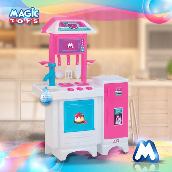 Imagem de Cozinha Infantil Toys Pink Menina Criança Completa Com Geladeira Sai Agua