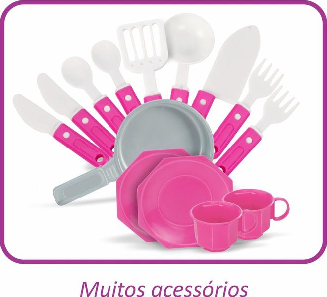 Imagem de Cozinha Infantil Toys Pink Menina Criança Completa Com Geladeira Sai Agua