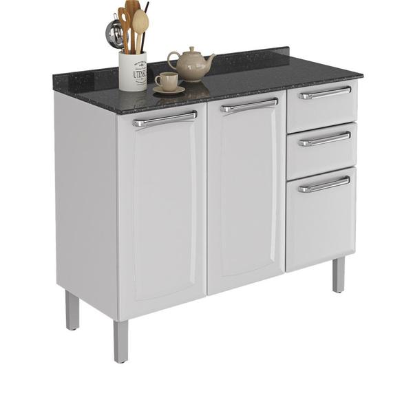 Cozinha Itatiaia Luce com Armários Aéreos e Balcão 2 Gavetas 8 Portas 3 Vidros Branco / Preto Imagem de Cozinha Itatiaia Luce com Armários Aéreos e Balcão 2 Gavetas 8 Portas 3 Vidros Branco / Preto