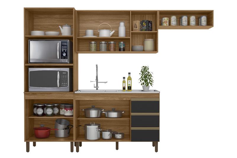 Imagem de Cozinha Karen 4 Módulos Nature/Preto Fosco 100% MDF