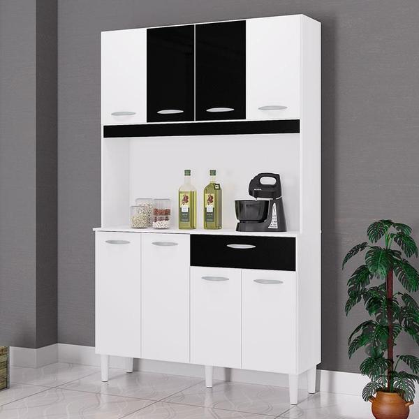 Imagem de Cozinha Kit Cassia 8 Portas Branco Preto - Poquema