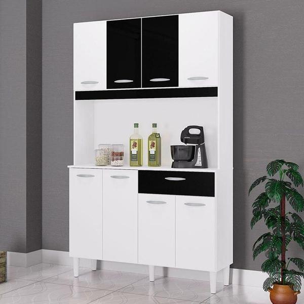 Cozinha Kit Cassia 8 Portas Branco Preto - Poquema - POQUEMA MÓVEIS Imagem de Cozinha Kit Cassia 8 Portas Branco Preto - Poquema