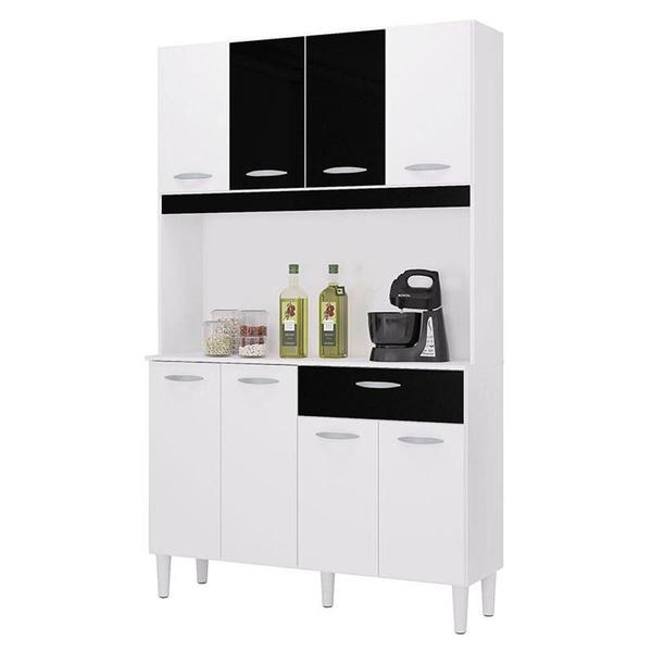 Cozinha Kit Cassia 8 Portas Branco Preto - Poquema - POQUEMA MÓVEIS Imagem de Cozinha Kit Cassia 8 Portas Branco Preto - Poquema