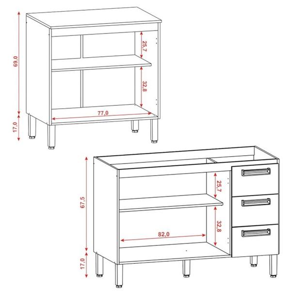 Imagem de Cozinha Modulada 04 Peças 200cm 8402AM Freijo Sup Rip Freijo KTP