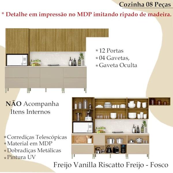 Imagem de Cozinha Modulada 08 Peças 222cm 3033ART Freijo Vanilla Riscatto Freijo KTP