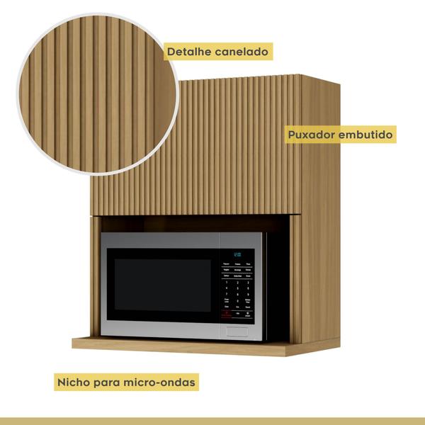 Imagem de Cozinha Modulada 10 Peças Com 3 Balcões 5 Armários Aéreos Ripado 1 Paneleiro 1 Painel De Ilha  100% Mdf Rainha Gourmet