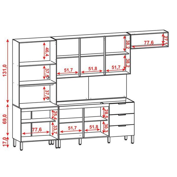 Imagem de Cozinha Modulada 10 Portas 320cm 2990 Freijo Vanilla Ripado KTP