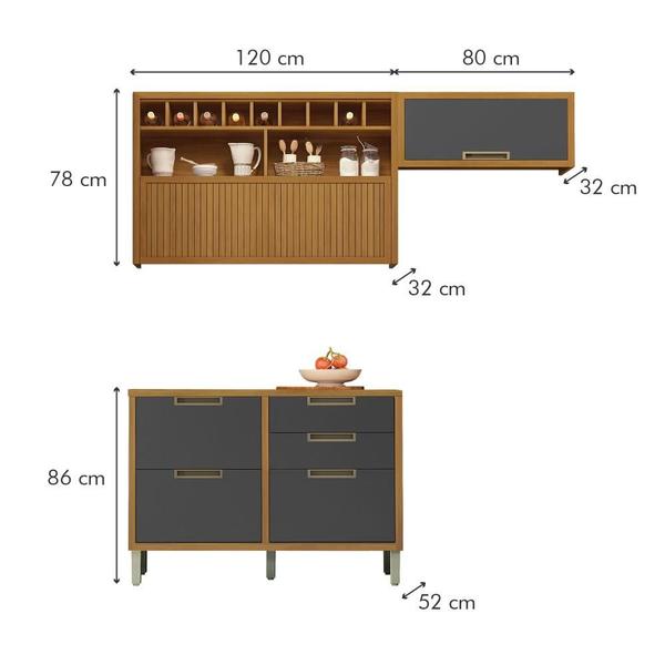 Cozinha Modulada 100% MDF 3 Peças Nesher Imperatriz Marrom Grafite Imagem de Cozinha Modulada 100% MDF 3 Peças Nesher Imperatriz Marrom Grafite