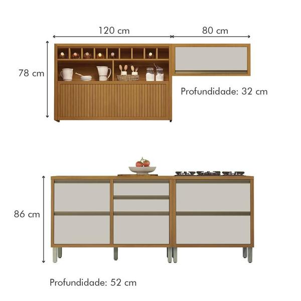 Imagem de Cozinha Modulada 100% MDF 4 Peças Nesher Baronesa Marrom Off White