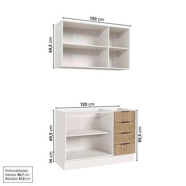 Imagem de Cozinha Modulada 2 Peças sem Tampo com Rodapé 1 Aéreo e 1 Balcão Ipanema Cabecasa Madeiramadeira