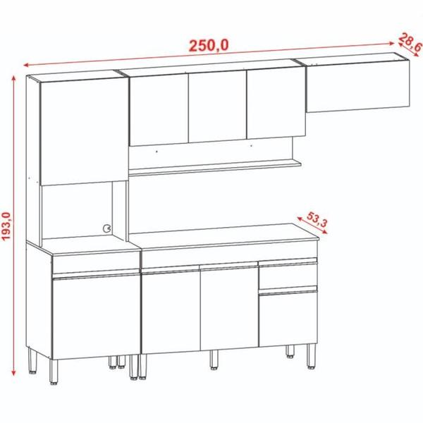 Imagem de Cozinha modulada 250cm 9 Portas 2992 Gris KTP