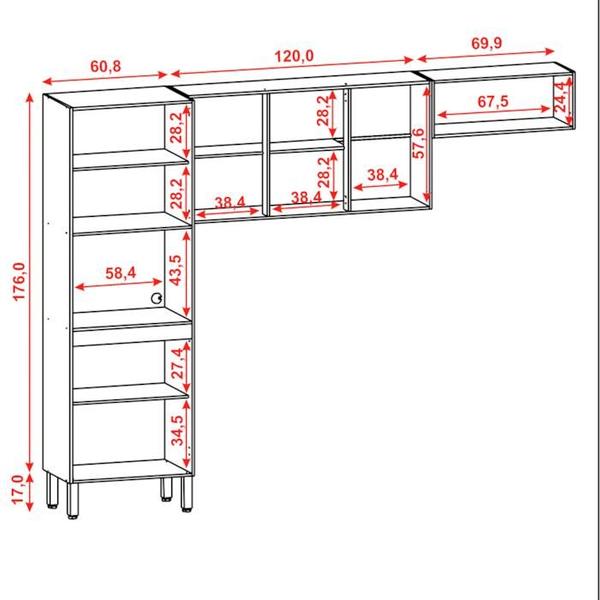 Imagem de Cozinha Modulada 3 Peças 250cm 2916 Nogueira Off White KTP