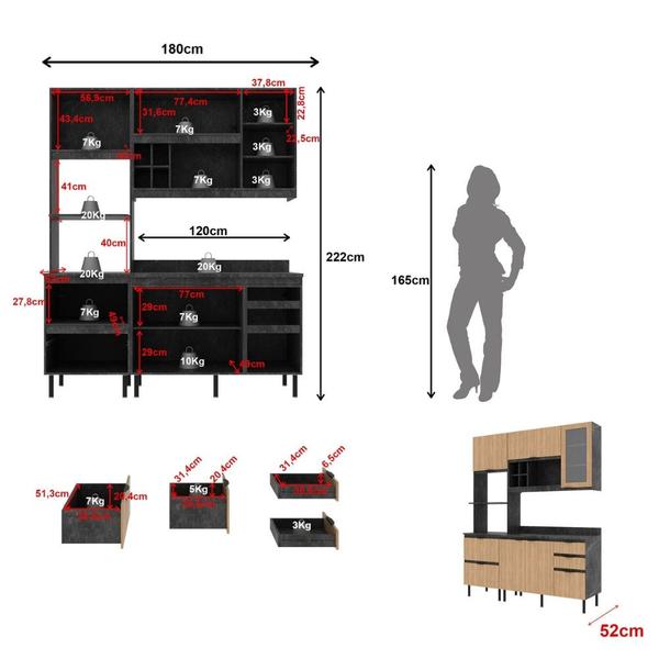 Imagem de Cozinha Modulada 3 Peças com Tampo Begônia Tecno Mobili