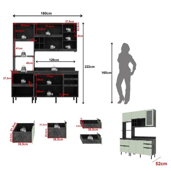 Imagem de Cozinha Modulada 3 Peças com Tampo Begônia Tecno Mobili