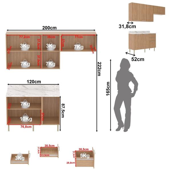 Imagem de Cozinha Modulada 3 Peças com Tampo Dália Tecno Mobili