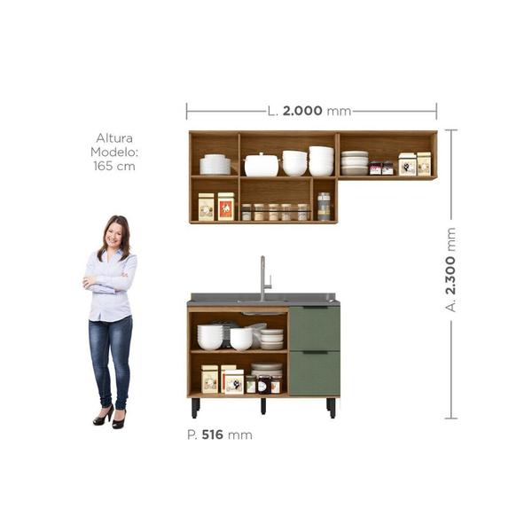 Imagem de Cozinha Modulada 3 Peças Mdf com Aéreo 1200cm Porta de Vidro Basculante Toscana