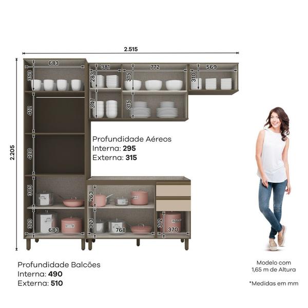 Imagem de Cozinha Modulada 4 Peças 10 Portas 2 Gavetas Sem Tampo Connect Henn