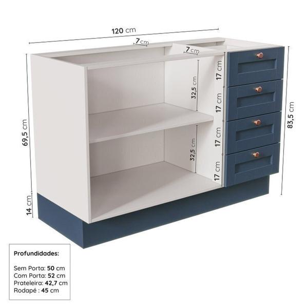 Imagem de Cozinha Modulada 4 Peças 2 Aéreos 2 Balcões Arizona Cabecasa Madeiramadeira Branco/Azul