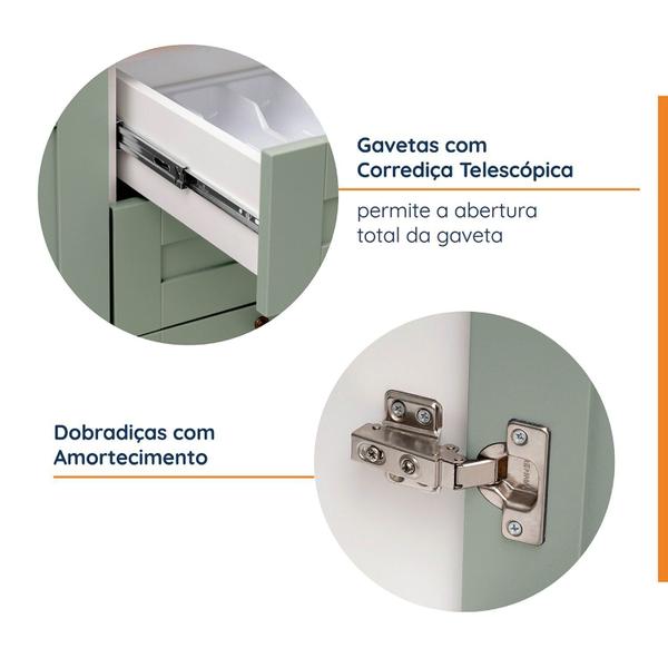 Imagem de Cozinha Modulada 4 Peças 2 Balcões 1 Aéreo 1 Aéreo Alto Sem Tampo Arizona CabeCasa MadeiraMadeira Branco/Menta