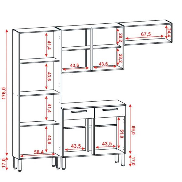 Imagem de Cozinha Modulada 4 Peças 222cm 2936 Freijo Gris KTP