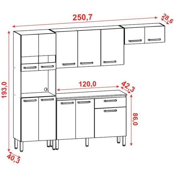 Imagem de Cozinha Modulada 4 Peças 250cm 2918 Freijo Gris KTP