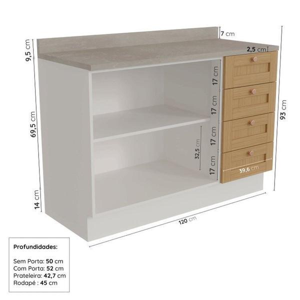 Imagem de Cozinha Modulada 4 Peças 3 Aéreos 1 Balcão Arizona Cabecasa Madeiramadeira Branco/Figueira