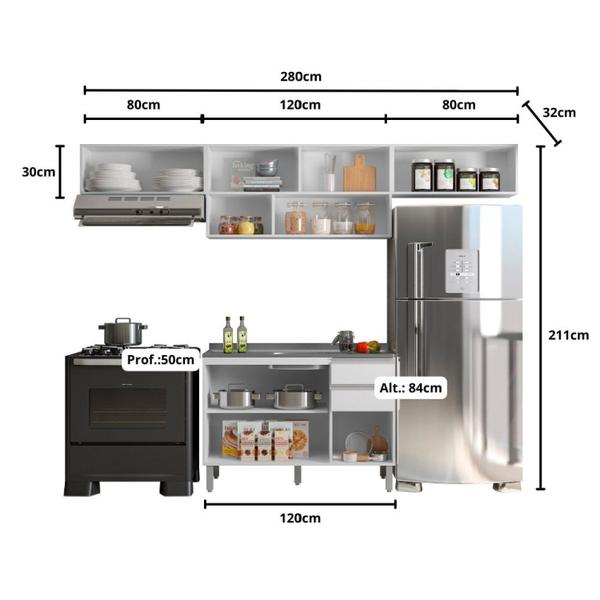 Imagem de Cozinha Modulada 4 Peças 7 Portas 2 Gavetas com Balcão para Pia Evidence