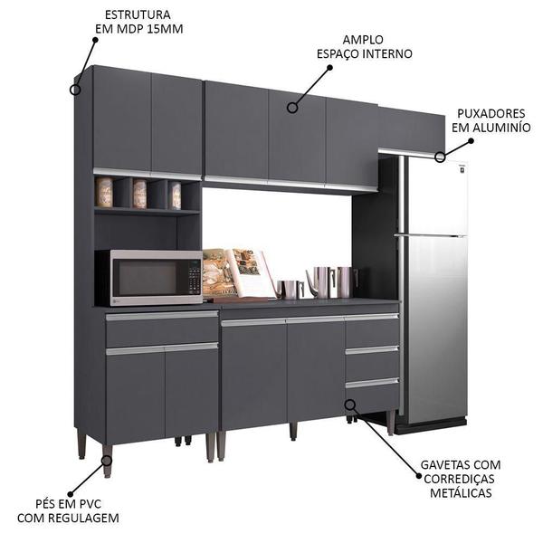 Imagem de Cozinha Modulada 4 Peças Balcão Com Tampo 120cm Andréia Cinza Ajl Móveis