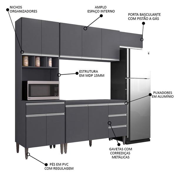 Imagem de Cozinha Modulada 4 Peças Balcão com Tampo 120cm Andréia Cinza- AJL Móveis