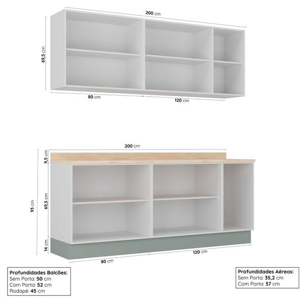 Imagem de Cozinha Modulada 4 Peças com Tampo 2 Aéreos 2 Balcões Arizona Cabecasa Madeiramadeira