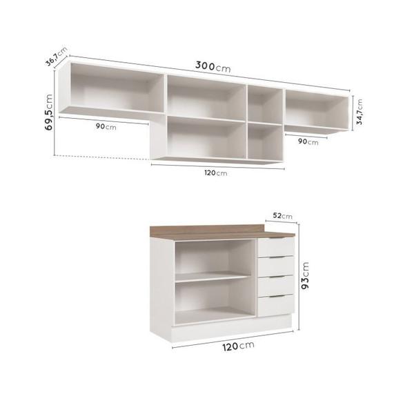 Imagem de Cozinha Modulada 4 Peças com Tampo 3 Aéreos e 1 Balcão para Pia Ipanema CabeCasa MadeiraMadeira