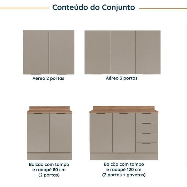 Imagem de Cozinha Modulada 4 Peças com Tampo com Rodapé 2 Aéreos e 2 Balcões Ipanema CabeCasa MadeiraMadeira