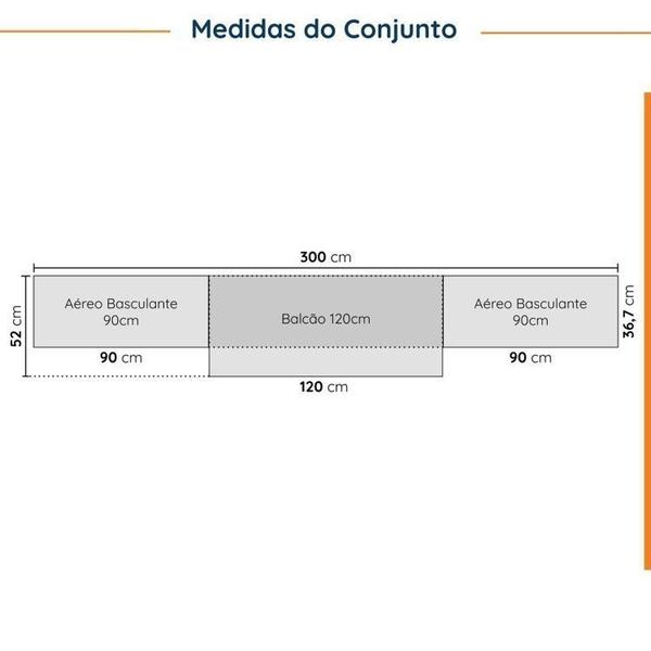 Imagem de Cozinha Modulada 4 Peças com Tampo e Rodapé 3 Aéreos e 1 Balcão Ipanema Cabecasa Madeiramadeira