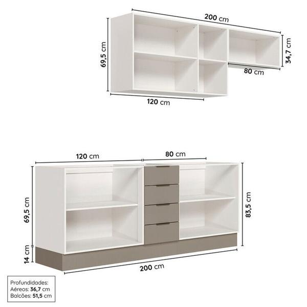 Imagem de Cozinha Modulada 4 Peças sem Tampo com Rodapé 2 Aéreos e 2 Balcões Ipanema Cabecasa Madeiramadeira