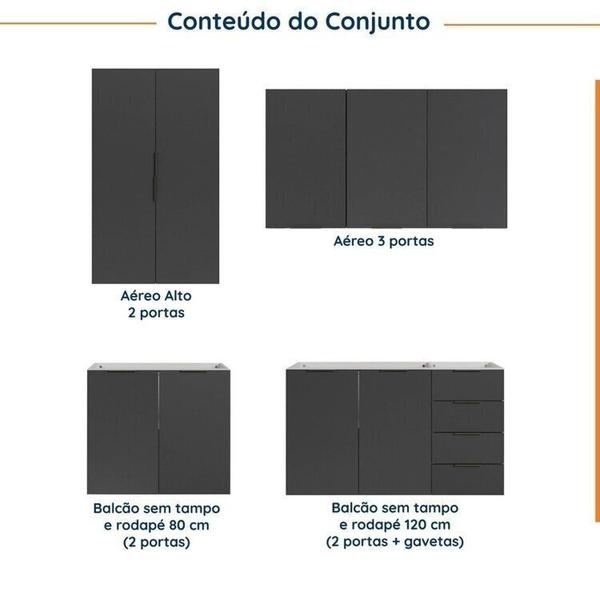 Imagem de Cozinha Modulada 4 Peças sem Tampo sem Rodapé 2 Aéreos e 2 Balcões Ipanema CabeCasa MadeiraMadeira