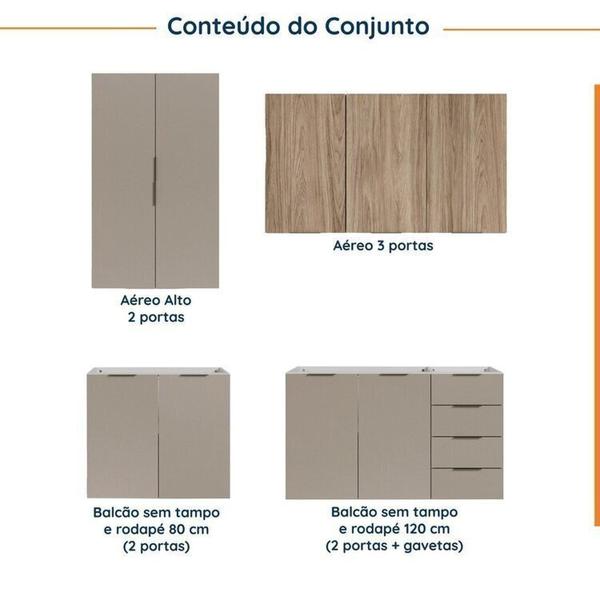 Imagem de Cozinha Modulada 4 Peças sem Tampo sem Rodapé 2 Aéreos e 2 Balcões Ipanema CabeCasa MadeiraMadeira