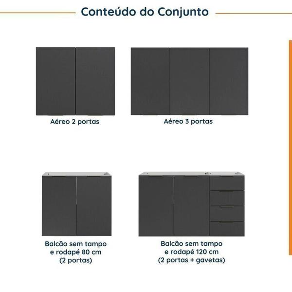 Imagem de Cozinha Modulada 4 Peças sem Tampo sem Rodapé 2 Aéreos e 2 Balcões Ipanema CabeCasa MadeiraMadeira