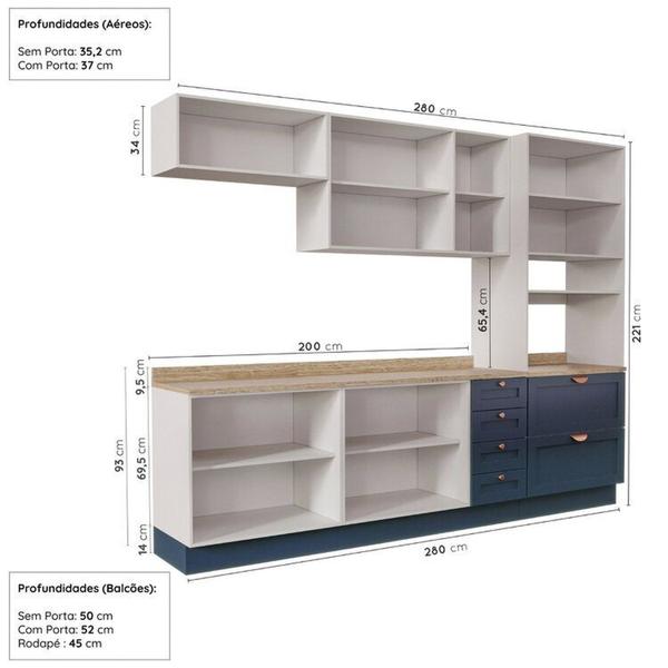 Imagem de Cozinha Modulada 5 Peças 1 Torre 2 Aéreos 2 Balcões Arizona Arizona Cabecasa Madeiramadeira Branco/Azul
