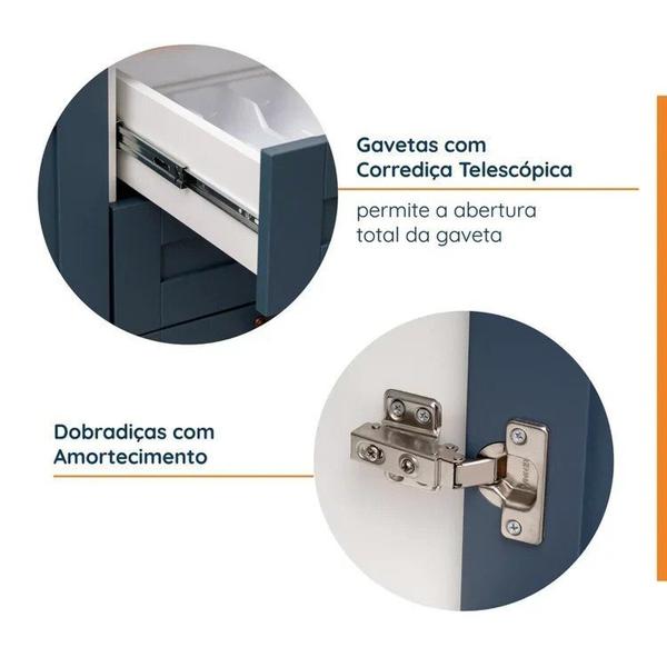 Imagem de Cozinha Modulada 5 Peças 1 Torre 2 Aéreos 2 Balcões Arizona Arizona Cabecasa Madeiramadeira Branco/Azul