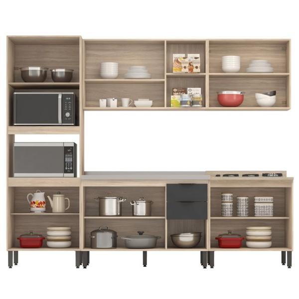 Cozinha Modulada 5 Peças FHR001 Avena Grafito Demobile - Demóbile Imagem de Cozinha Modulada 5 Peças FHR001 Avena Grafito Demobile
