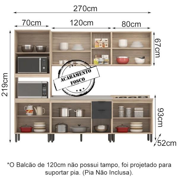 Cozinha Modulada 5 Peças FHR001 Avena Grafito Demobile - Demóbile Imagem de Cozinha Modulada 5 Peças FHR001 Avena Grafito Demobile