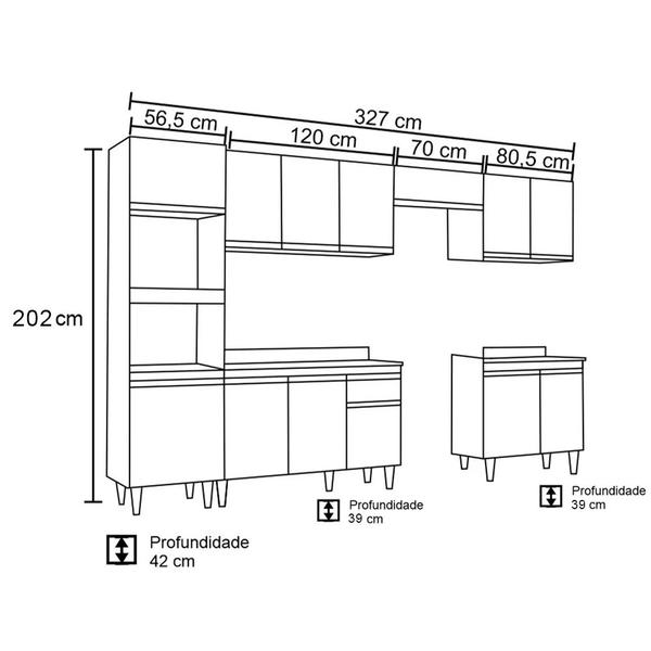 Imagem de Cozinha Modulada 6 Módulos Composição 8 Castanho/Preto - Lumil Móveis