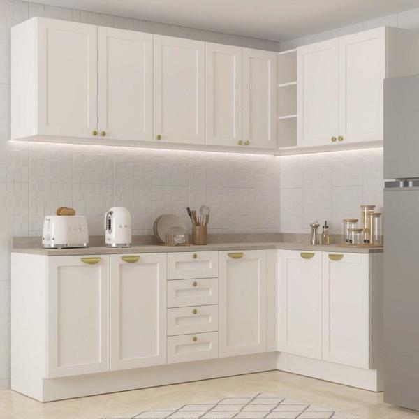 Cozinha Modulada 6 Peças 3 Armários Aéreos e Nichos, 3 Balcões Cabecasa Madeiramadeira Branco Imagem de Cozinha Modulada 6 Peças 3 Armários Aéreos e Nichos, 3 Balcões Cabecasa Madeiramadeira Branco