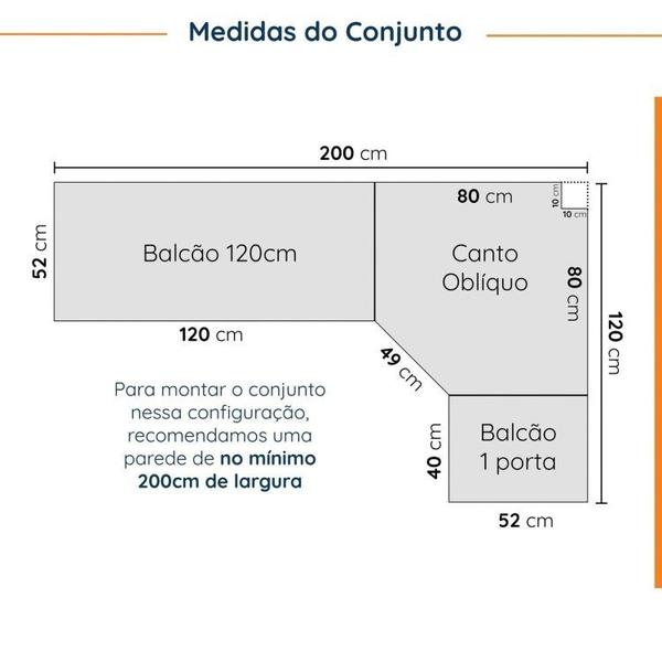 Imagem de Cozinha Modulada 6 Peças com Tampo 3 Aéreos 6 Portas e 3 Balcões Arizona CabeCasa MadeiraMadeira