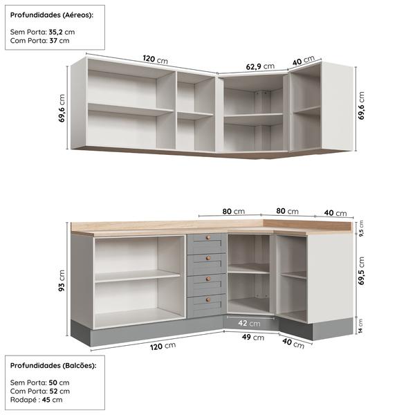 Imagem de Cozinha Modulada 6 Peças com Tampo 3 Aéreos 6 Portas e 3 Balcões Arizona CabeCasa MadeiraMadeira