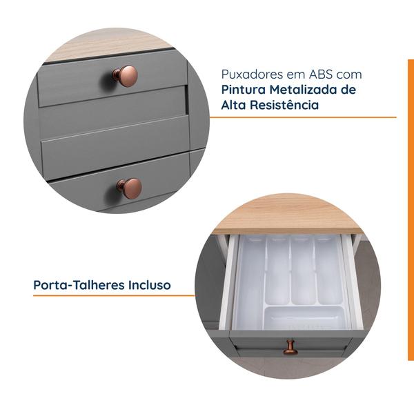 Imagem de Cozinha Modulada 6 Peças com Tampo 3 Aéreos 6 Portas e 3 Balcões Arizona CabeCasa MadeiraMadeira