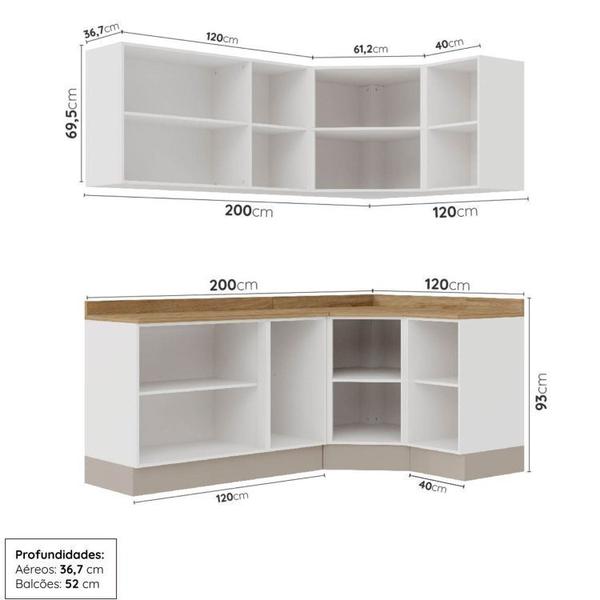 Imagem de Cozinha Modulada 6 Peças com Tampo e Rodapé 3 Aéreos e 3 Balcões Ipanema Cabecasa Madeiramadeira